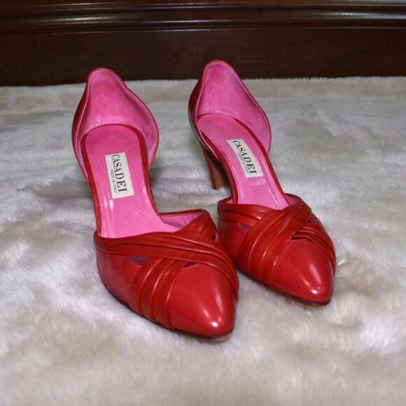 Casadei Red Patent Leather Kitten Heels Pointed Toe Vintage Designer 8.5/7 - Picture 2 of 14